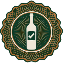 Bottle Shop POS emblem: a bottle with a check mark inside an engraved rosette seal